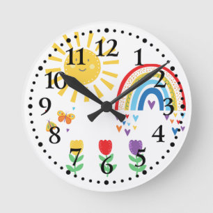 Rainbows, Sunshine, Butterflies, Tulips Kids Round Clock