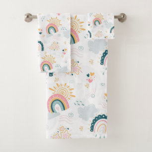 Rainbows, Sunshine, Clouds and Hearts Bath Towel Set