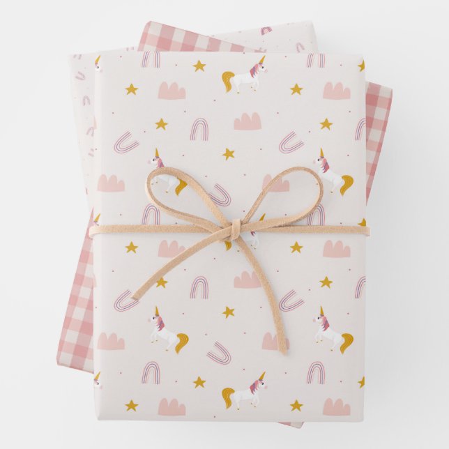 Rainbows Unicorn Wrapping Paper Sheet Set of 3 (In situ)