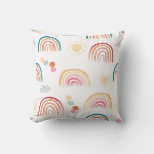 Rainbows with sun and clouds throw pillow