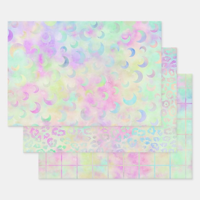 Rainbowy colorful holo cute wrapping paper sheet (Set)