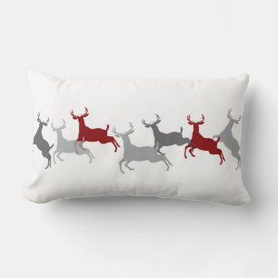 RAINDEER DANCE Christmas Red Vintage Throw Pillow