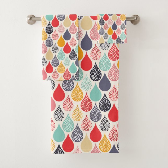 Raindrop Pop Art Dot Pattern Bath Towel Set (Insitu)
