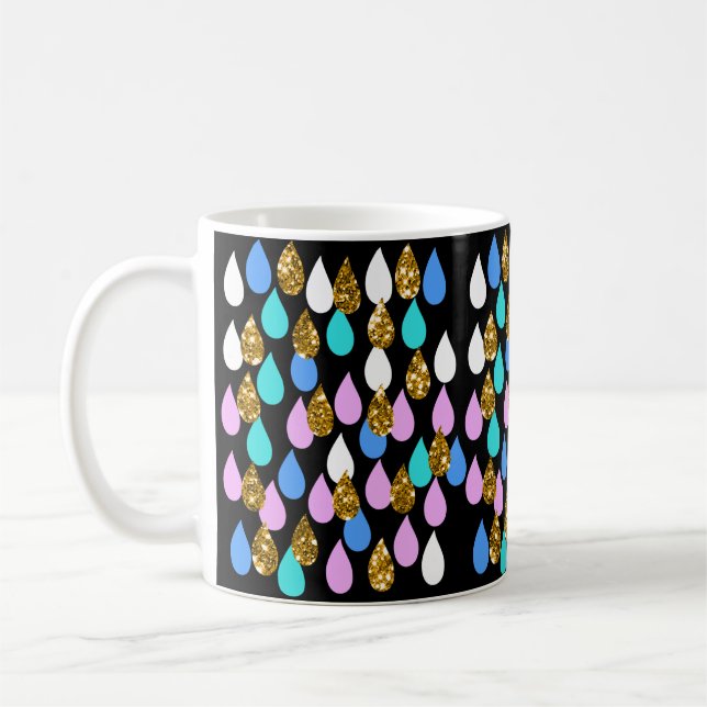 Raindrops and Gold Glitter Coffee Mug (Left)