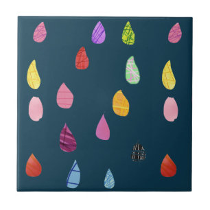 Raindrops art collage cute collage boho tile