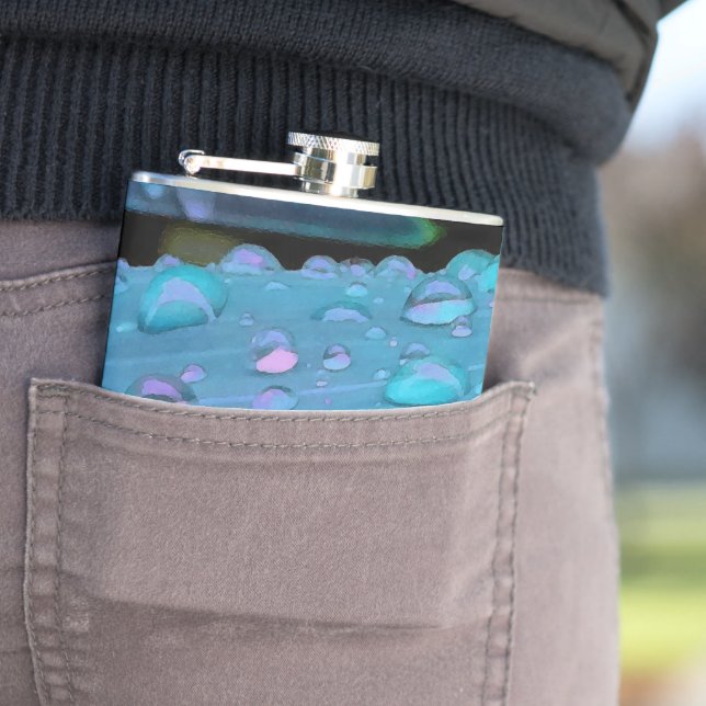 Raindrops Closeup, Spacey Blues Hip Flask (In Situ)