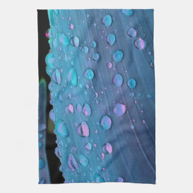 Raindrops Closeup, Spacey Blues Kitchen Towel (Vertical)