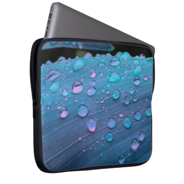 Raindrops Closeup, Spacey Blues Laptop Sleeve (Front Right)