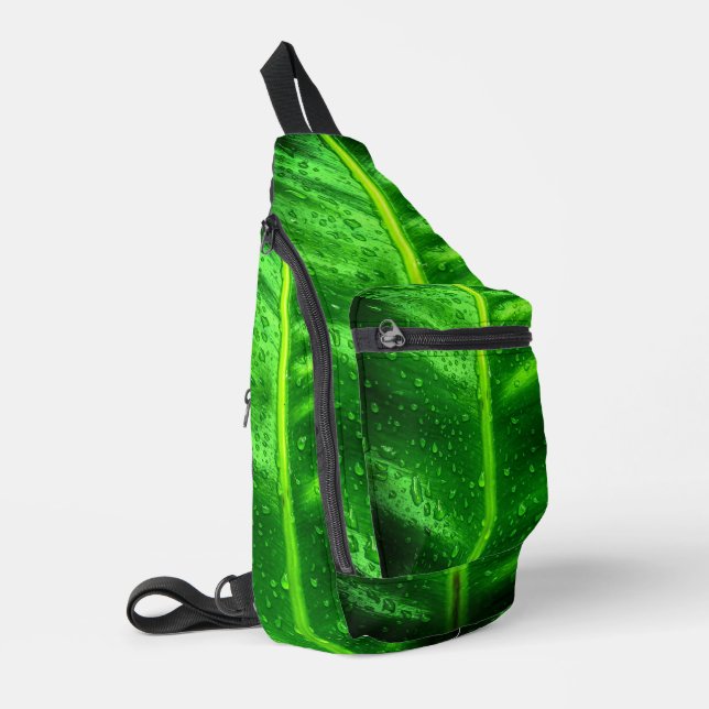 Raindrops Green Leaves Sling Bag (Left Corner)