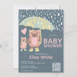 Raindrops Mama & Baby Bear QR CODE Custom Shower Invitation