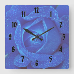 Raindrops On A Blue Rose Square Wall Clock