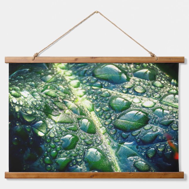 Raindrops on a Leaf Hanging Tapestry (Front)