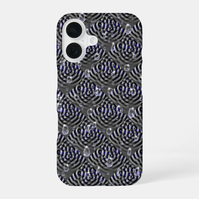 Raindrops on blue grey Metal iPhone 16 Case (Back)