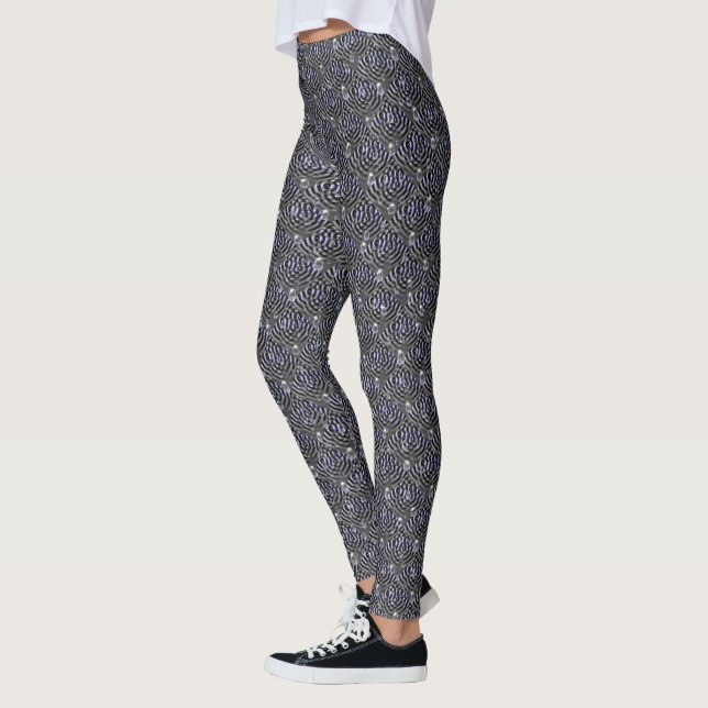 Raindrops on blue grey Metal Leggings (Left)