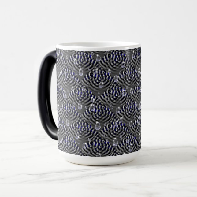Raindrops on blue grey Metal Magic Mug (Front Left)