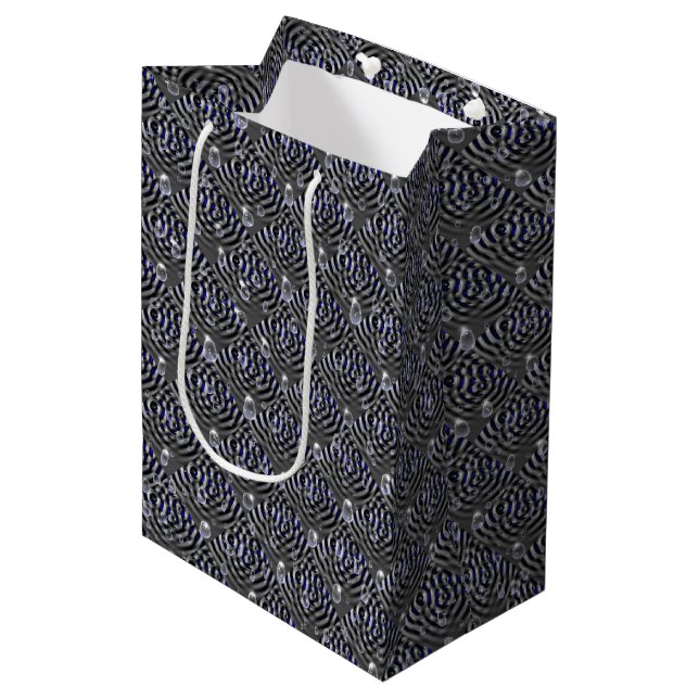 Raindrops on blue grey Metal Medium Gift Bag (Front Angled)