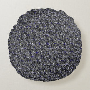 Raindrops on blue grey Metal Round Pillow