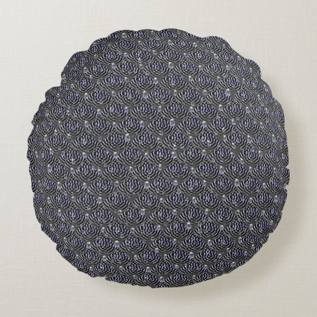 Raindrops on blue grey Metal Round Pillow (Front)