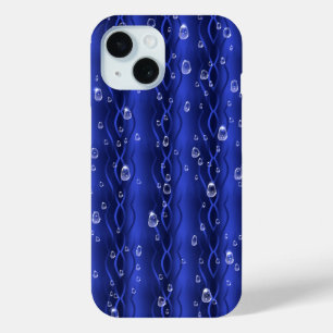 Raindrops on blue Metal iPhone 15 Case