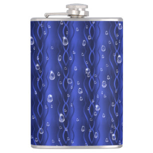 Raindrops on blue Metal Hip Flask