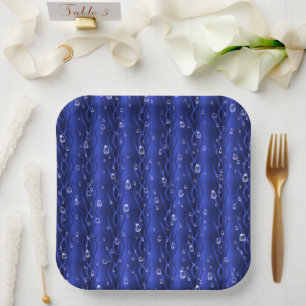 Raindrops on blue Metal Paper Plate