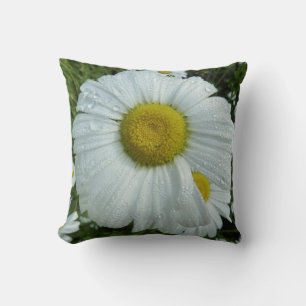 Raindrops on Daisy I Wildflower Floral Throw Pillow