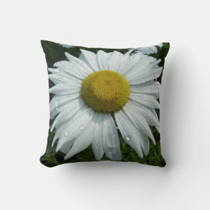 Raindrops on Daisy II Wildflower Floral Throw Pillow