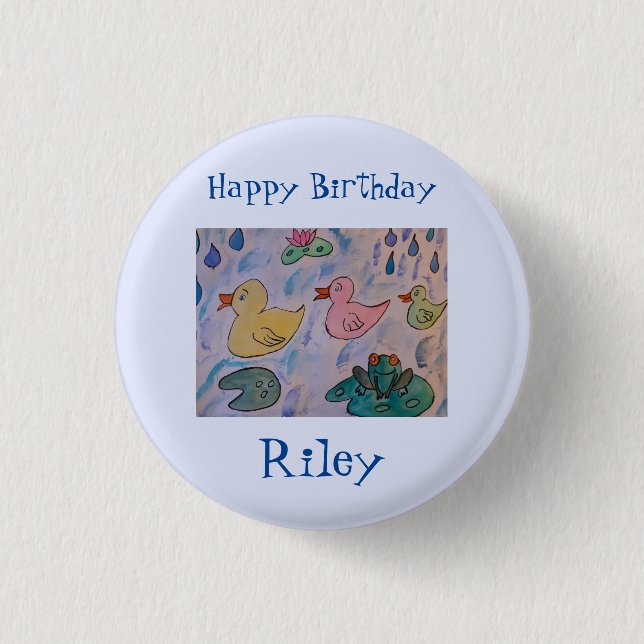 Raindrops on Ducklings Birthday 1 Inch Round Button (Front)