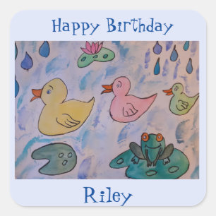Raindrops on Ducklings Birthday Square Sticker