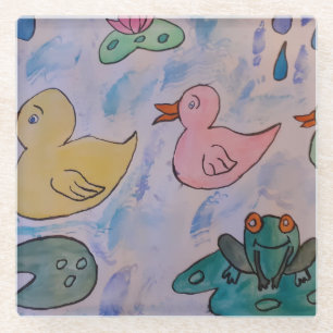 Raindrops on Ducklings Glass Coaster