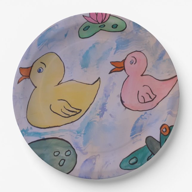 Raindrops on Ducklings Paper Plate (Front)