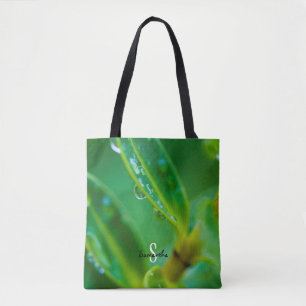 Raindrops on Green Leaves Tote bag