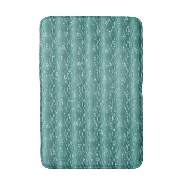 Raindrops on green Metal Bath Mat (Front Vertical)