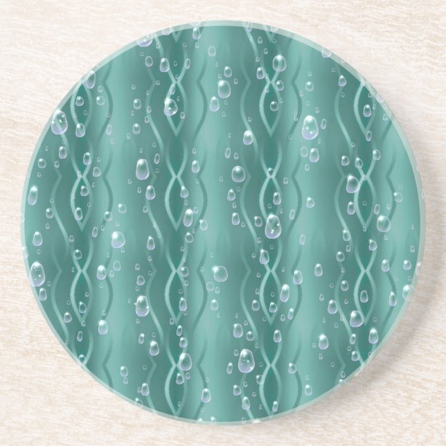 Raindrops on green Metal Coaster (Front)