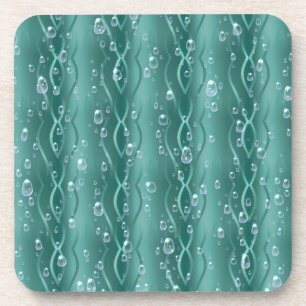 Raindrops on green Metal Coaster