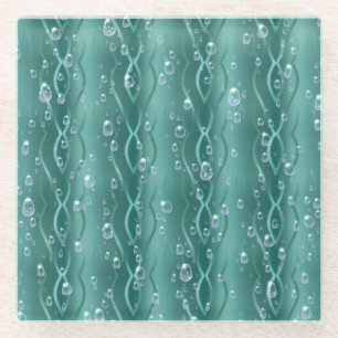 Raindrops on green Metal Glass Coaster