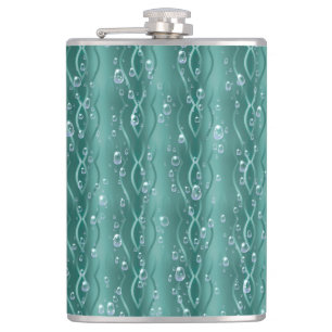 Raindrops on green Metal Hip Flask