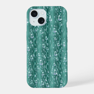Raindrops on Green Metal iPhone 15 Case
