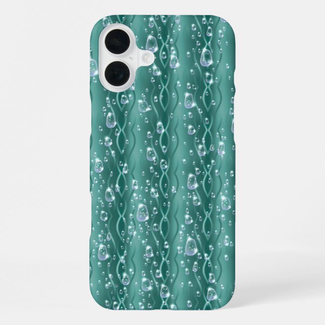 Raindrops on Green Metal iPhone Case (Back)