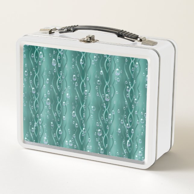Raindrops on green Metal Lunch Box (Front)