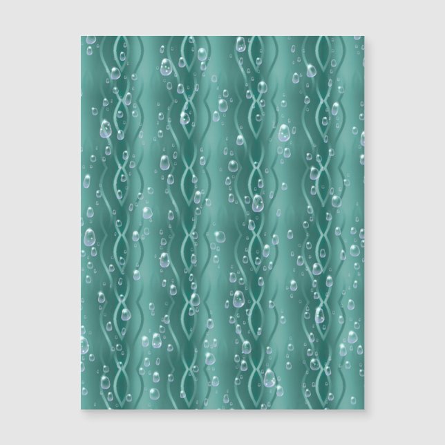 Raindrops on green Metal magnetic card (Front)