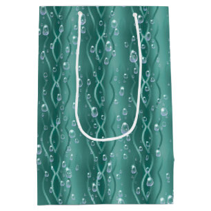Raindrops on green Metal Medium Gift Bag