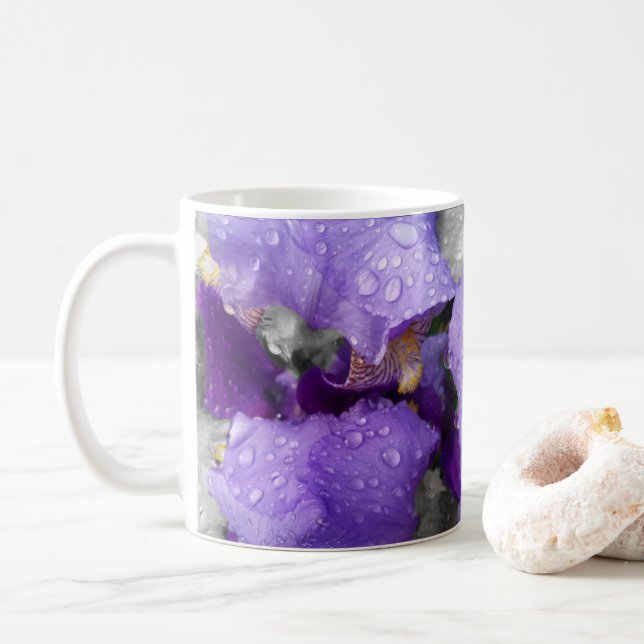 raindrops on iris coffee mug (With Donut)