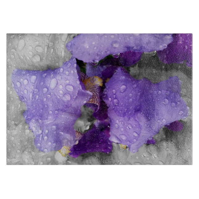 raindrops on iris cutting board (Front)