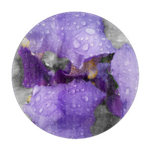 raindrops on iris cutting board