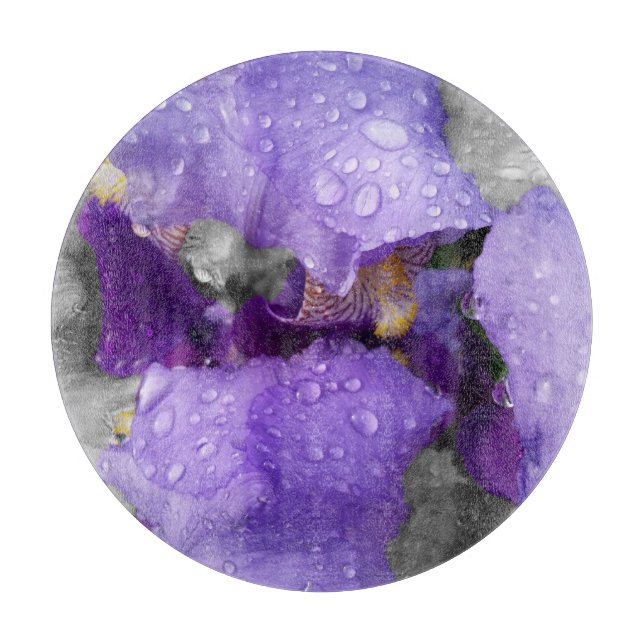 raindrops on iris cutting board (Front)