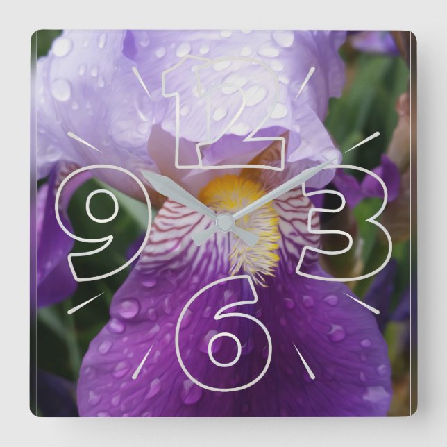 Raindrops on Iris Square Wall Clock (Front)