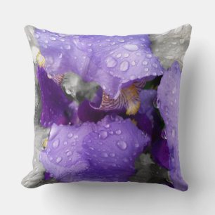 raindrops on iris throw pillow