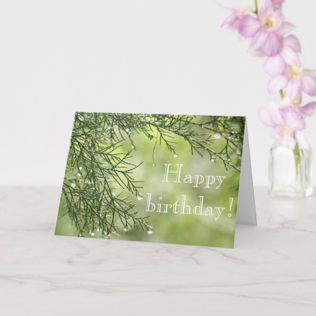 Raindrops on Pine Birthday Card (Orchid)