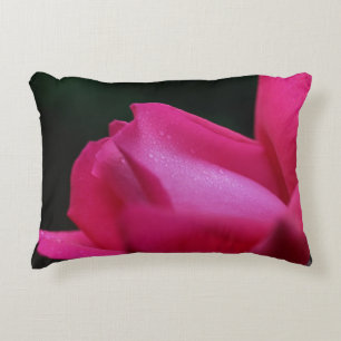 Raindrops On Red Rosebud  Accent Pillow